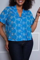 Camisa Cropped Laíse Plus size Azul Royal Claro