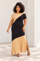 Vestido longo plus size em viscolycra com brilho