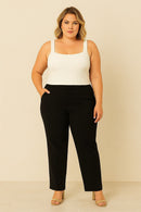 Top Canelado Off-White Plus Size com Alça Larga e Decote Quadrado