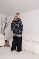 Kimono Cardigan Plus Size Preto com Estampa Elegante – Moda do 44 ao 54