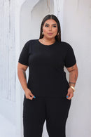 Conjunto Plus Size Preto com Blusa e Calça Pantalona – Tamanhos 44 ao 54