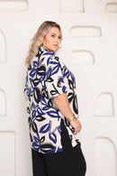 Camisa Plus Size Estampada Folhagem Azul e Preta – Moderna e Confortável