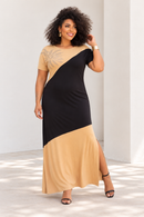 Vestido longo plus size em viscolycra com brilho