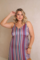 Vestido longo listrado Chic Feminino Bruna