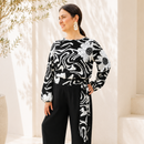 Blusa Feminina Plus Size Estampada Preto e Branco em Viscose com Cinto – Elegância e Conforto do 44 ao 54