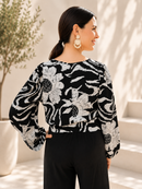 Blusa Feminina Plus Size Estampada Preto e Branco em Viscose com Cinto – Elegância e Conforto do 44 ao 54