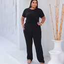 Conjunto Plus Size Preto com Blusa e Calça Pantalona – Tamanhos 44 ao 54