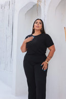 Conjunto Plus Size Preto com Blusa e Calça Pantalona – Tamanhos 44 ao 54