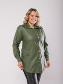 Camisa parka plus size verde em couro fake