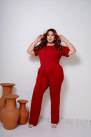 Conjunto Plus Size Vermelho com Blusa e Calça Reta – Tamanhos 44 ao 54