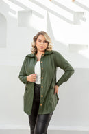 Camisa parka plus size verde em couro fake