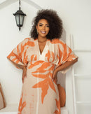 Vestido longo estampado em viscose que modela cintura