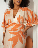 Vestido longo estampado em viscose que modela cintura