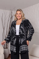 Kimono Cardigan Plus Size Preto com Estampa Elegante – Moda do 44 ao 54