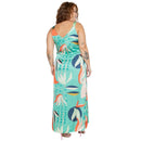 Vestido Plus size longo de Poliéster com fendas laterais verde-água Manuela