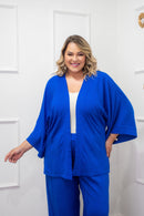 Conjunto Plus size Chic Calça e Kimono Azul elegante