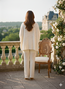 Conjunto Off White Elegante em Malha Texturizada