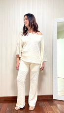 Conjunto Off White Elegante em Malha Texturizada