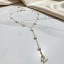 Colar Dourado Longo com Pérolas de água doce e Franja Banho de Ouro