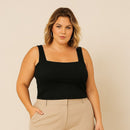 Top Canelado Preto Plus Size com Alça Larga e Decote Quadrado