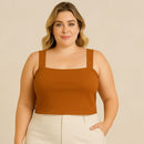 Top Canelado Caramelo Plus Size com Alça Larga e Decote Quadrado