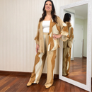 Conjunto Plus size Chic  Calça e Kimono Caramelo