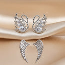 Kit de Brincos Asa e Cisne – Prateado com Zircônias