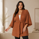 Kimono Alongado em Malha de Tricô com Cinto – Plus Size