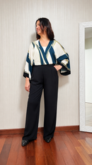 Conjunto Kimono Estampado de Calça Preta – Elegância e Versatilidade do 44 ao 54