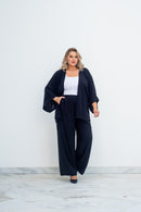 Conjunto Feminino Plus Size e Midsize Kimono com Calça semi pantalona Preta – Elegância e Conforto
