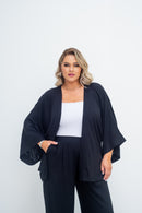 Conjunto Feminino Plus Size e Midsize Kimono com Calça semi pantalona Preta – Elegância e Conforto