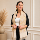 Pashmina Feminina Bege Estampa Paisley com Franjas Elegante e Sofisticada