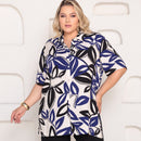 Camisa Plus Size Estampada Folhagem Azul e Preta – Moderna e Confortável