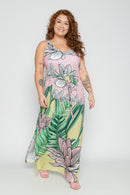 Vestido plus size longo estampado