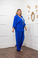 Conjunto Plus size Chic Calça e Kimono Azul elegante