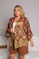 Kimono Estampado Marrom boho Plus Size em Viscose