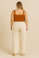 Top Canelado Caramelo Plus Size com Alça Larga e Decote Quadrado