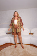 Kimono Estampado Marrom boho Plus Size em Viscose