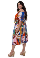 Conjunto Plus size Midi com blusa ciganinha Azul Natali