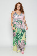 Vestido plus size longo estampado
