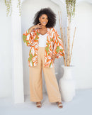 Conjunto feminino plus size de calça alfaiataria lisa com kimono