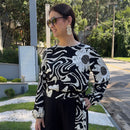 Blusa Feminina Plus Size Estampada Preto e Branco em Viscose com Cinto – Elegância e Conforto do 44 ao 54