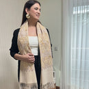 Pashmina Feminina Bege Estampa Paisley com Franjas Elegante e Sofisticada