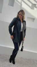 Camisa manga longa plus size preta em couro Sintético