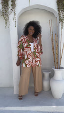 Conjunto feminino plus size de calça alfaiataria lisa com kimono