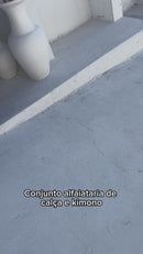 Conjunto plus size chic calça alfaiataria e kimono alongado