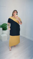Vestido longo plus size em viscolycra com brilho