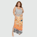 Vestido plus size longo com fendas